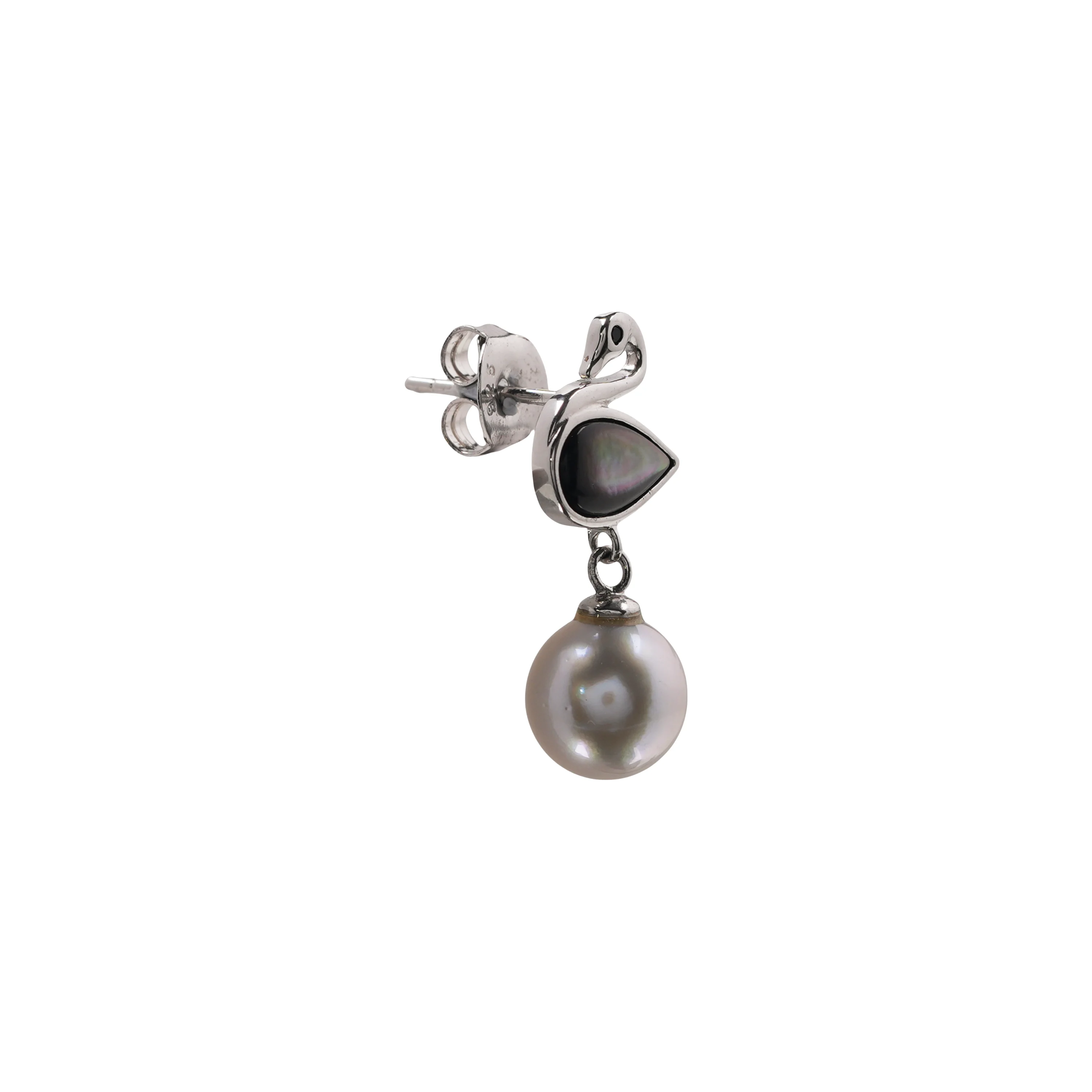 Elegant Swan Pearl Drop Earrings – Sterling Silver Bird Design with Black Mother of Pearl & White Pearl Dangle Jewelry for Women - Image 3