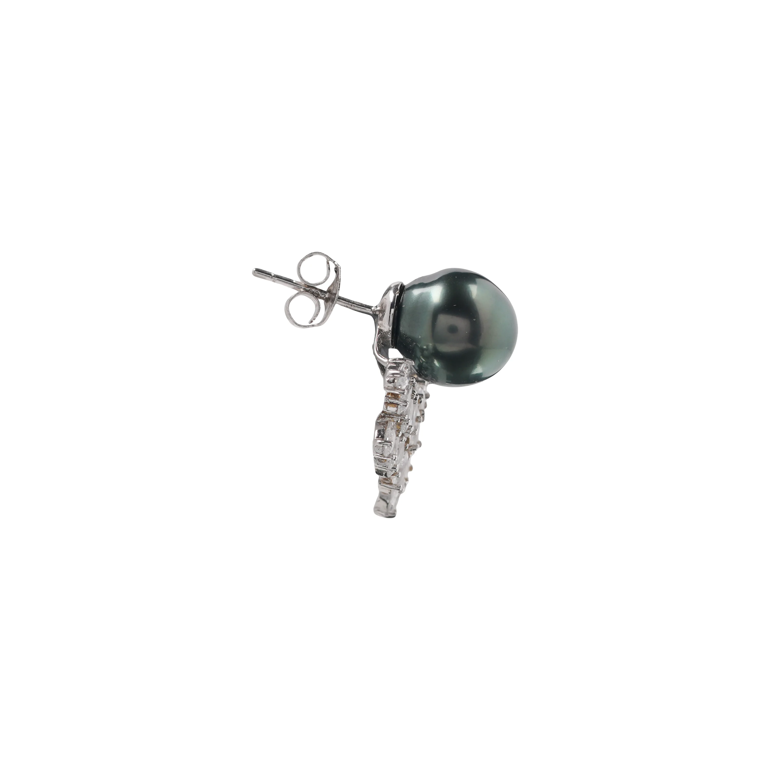 Elegant Black Pearl & Crystal Fan Earrings – Luxury Statement Studs for Weddings, Parties And Evening Glam – Timeless Designer Jewellery - Image 2