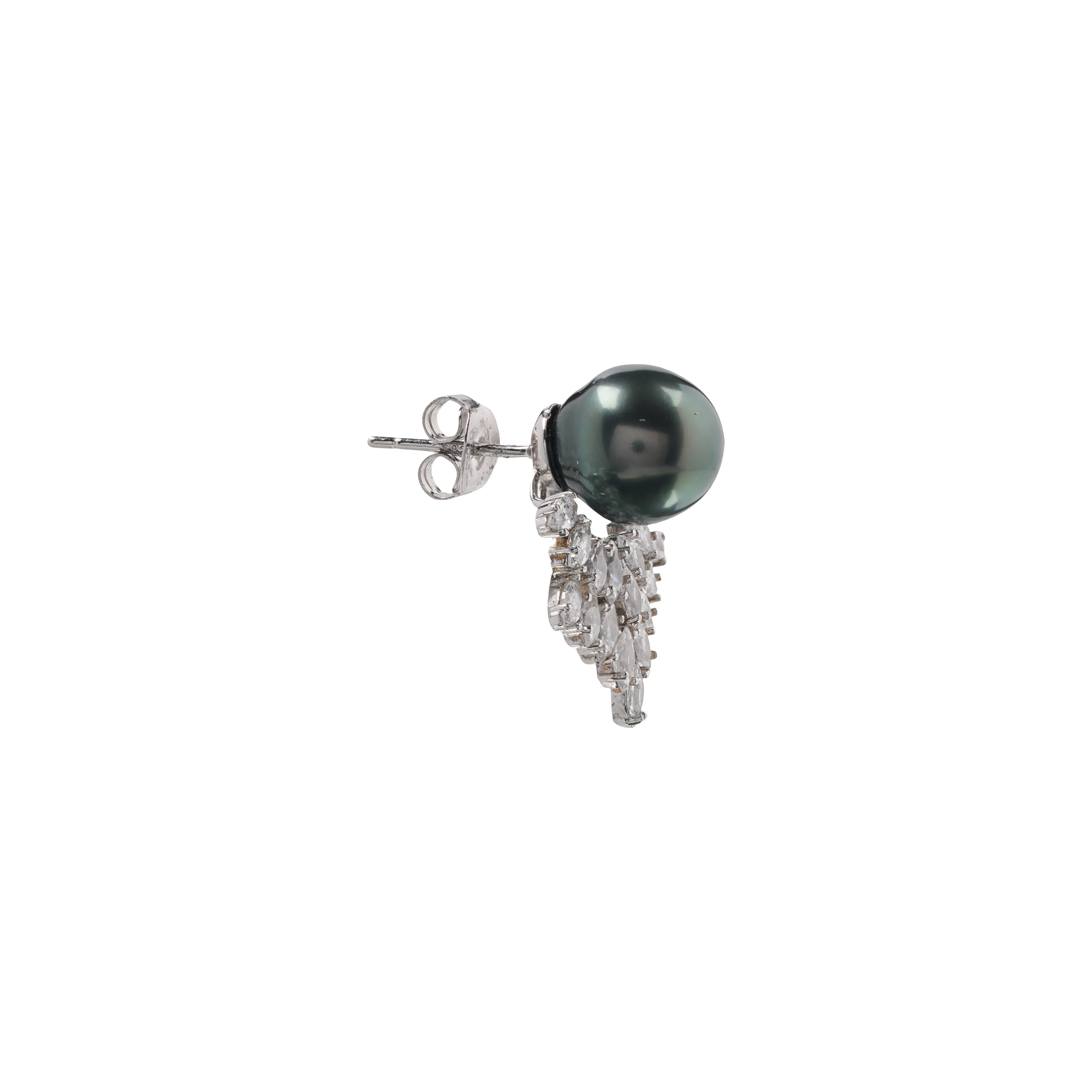 Elegant Black Pearl & Crystal Fan Earrings – Luxury Statement Studs for Weddings, Parties And Evening Glam – Timeless Designer Jewellery - Image 3