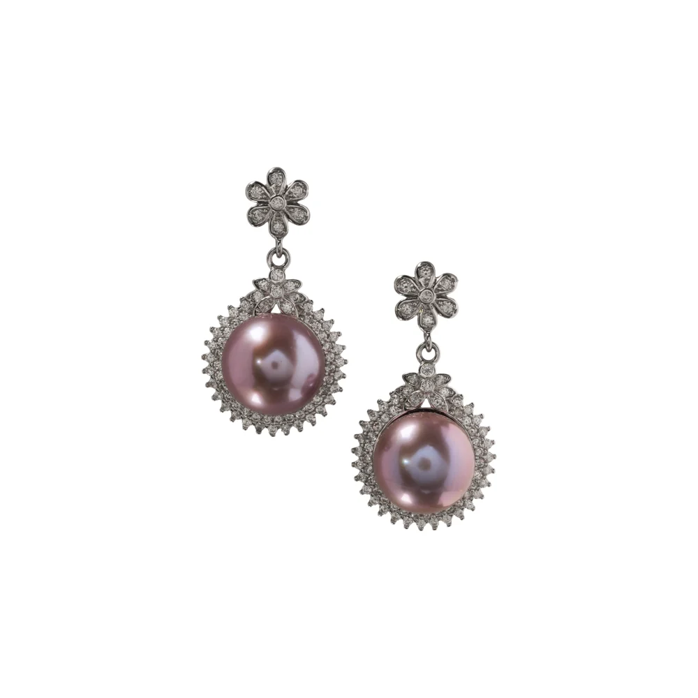 Pink Pearl Dangle Earrings, Floral Crystal Drop Jewellery, Elegant Vintage Style, Wedding Bridesmaid Gift, Romantic Pearl Earrings