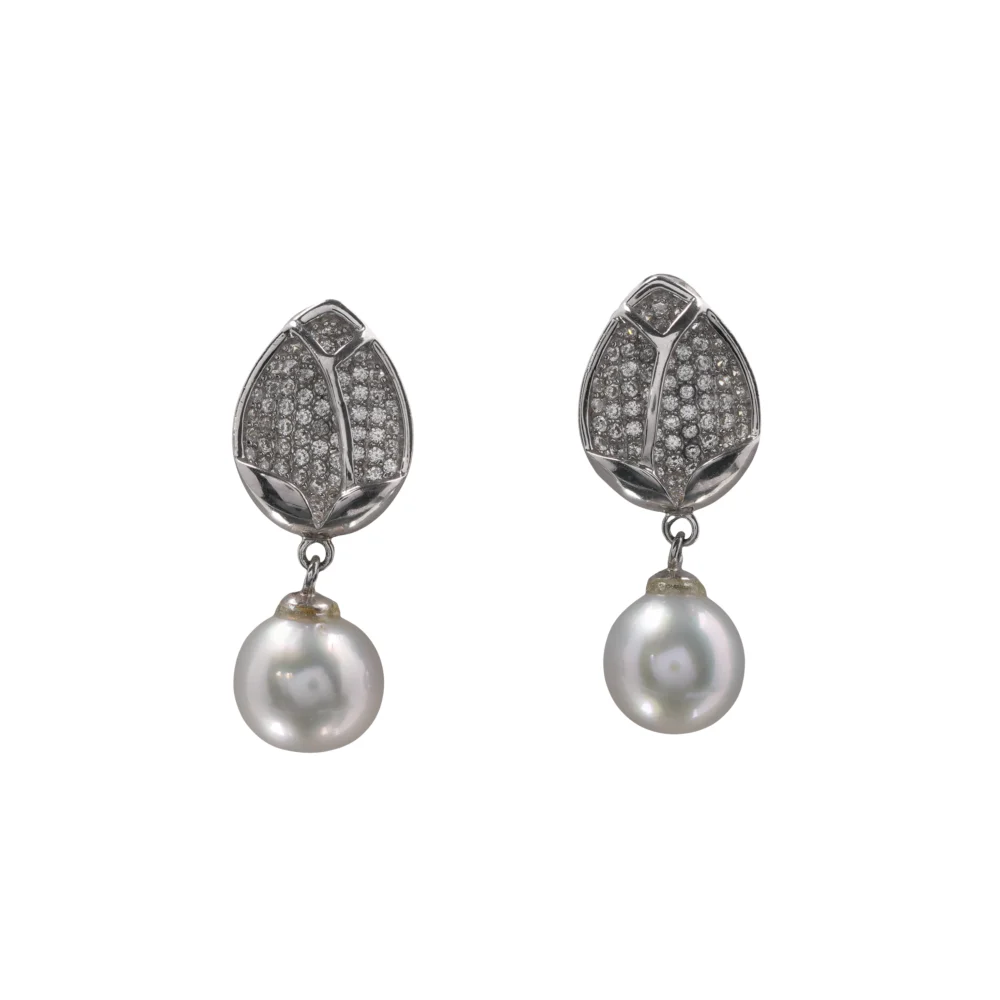 Elegant Pearl Drop Earrings, Sterling Silver Crystal Studs, Bridal Wedding Jewellery, Vintage Style Dangle Earrings for Women