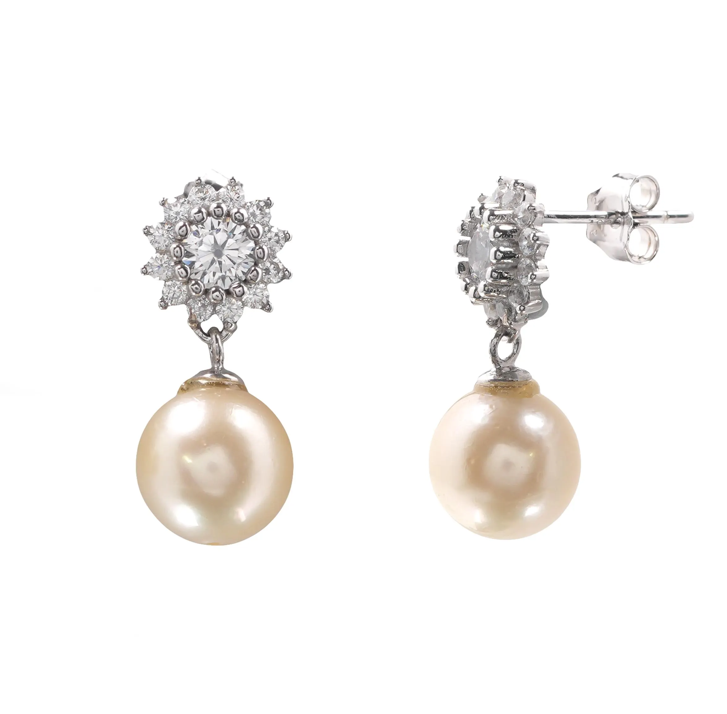 Luxurious Golden Southsea Pearl Drop Earrings, Classic Bridal and Party Wear Jewellery for Women, Elegant Silver Finish Studded with Stones - Image 2