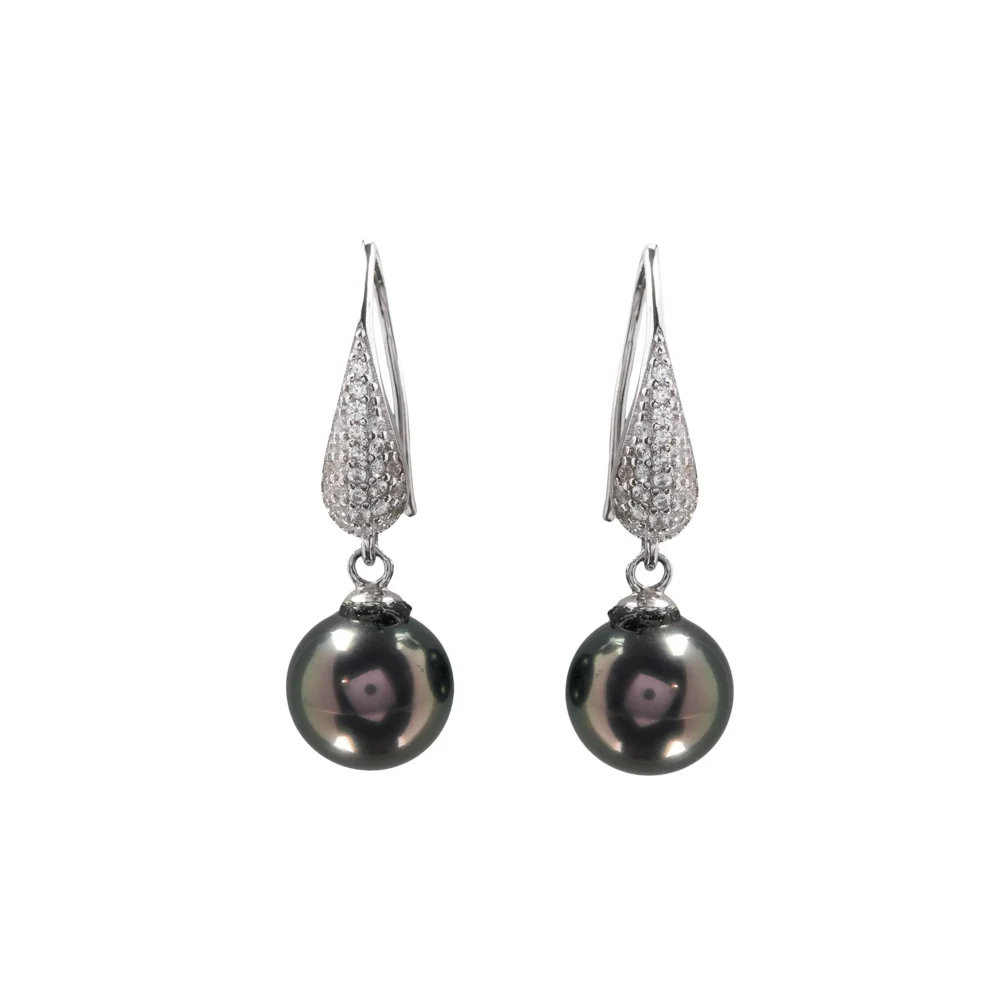 Elegant Black Tahitian Pearl Drop Earrings, Sterling Silver Dangle Earrings, Classic Pearl Jewellery Gift for Her