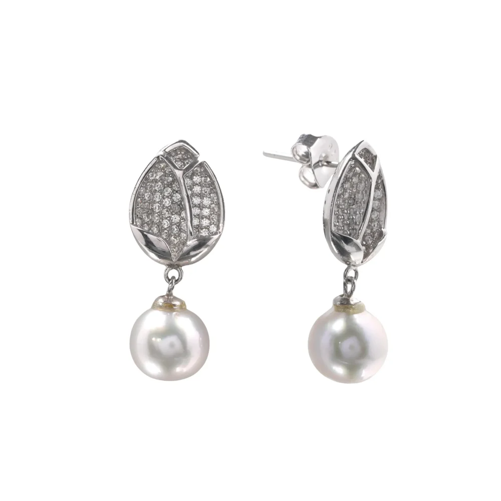 Elegant Akoya Pearl Drop Earrings, Sterling Silver Crystal Studs, Bridal Wedding Jewellery, Vintage Style Dangle Earrings for Women