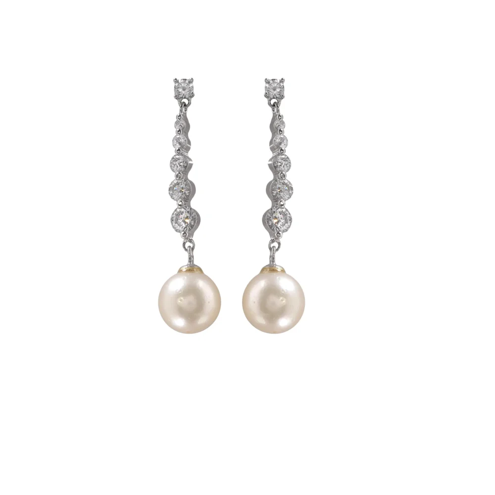 Classic Akoya Long Pearl Drop Earrings, Silver Cubic Zirconia Dangle Earrings, Timeless Bridal & Evening Jewelry for Women