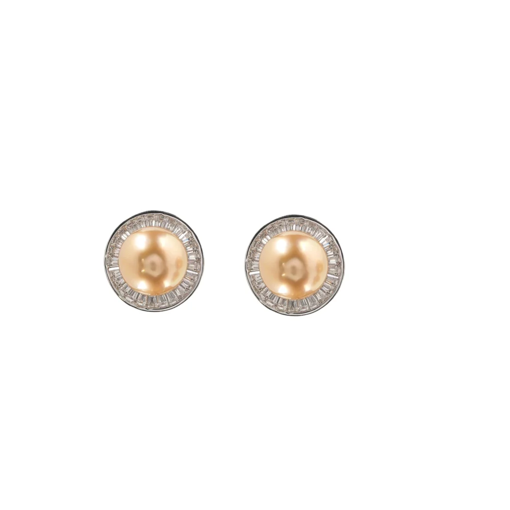 Golden South Sea Pearl Stud Earrings, Sterling Silver & Diamond Halo Design, Elegant Classic Pearl Jewelry for Women