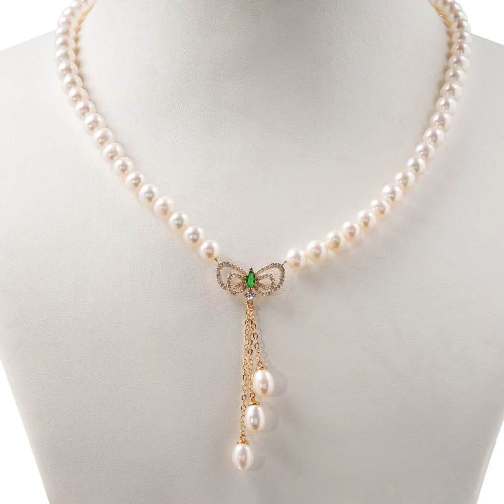 Freshwater Pearl Choker with Elegant Bow Charm & Dangling Pearl Drops, Handmade Bridal Necklace, Timeless Wedding Jewellery Gift