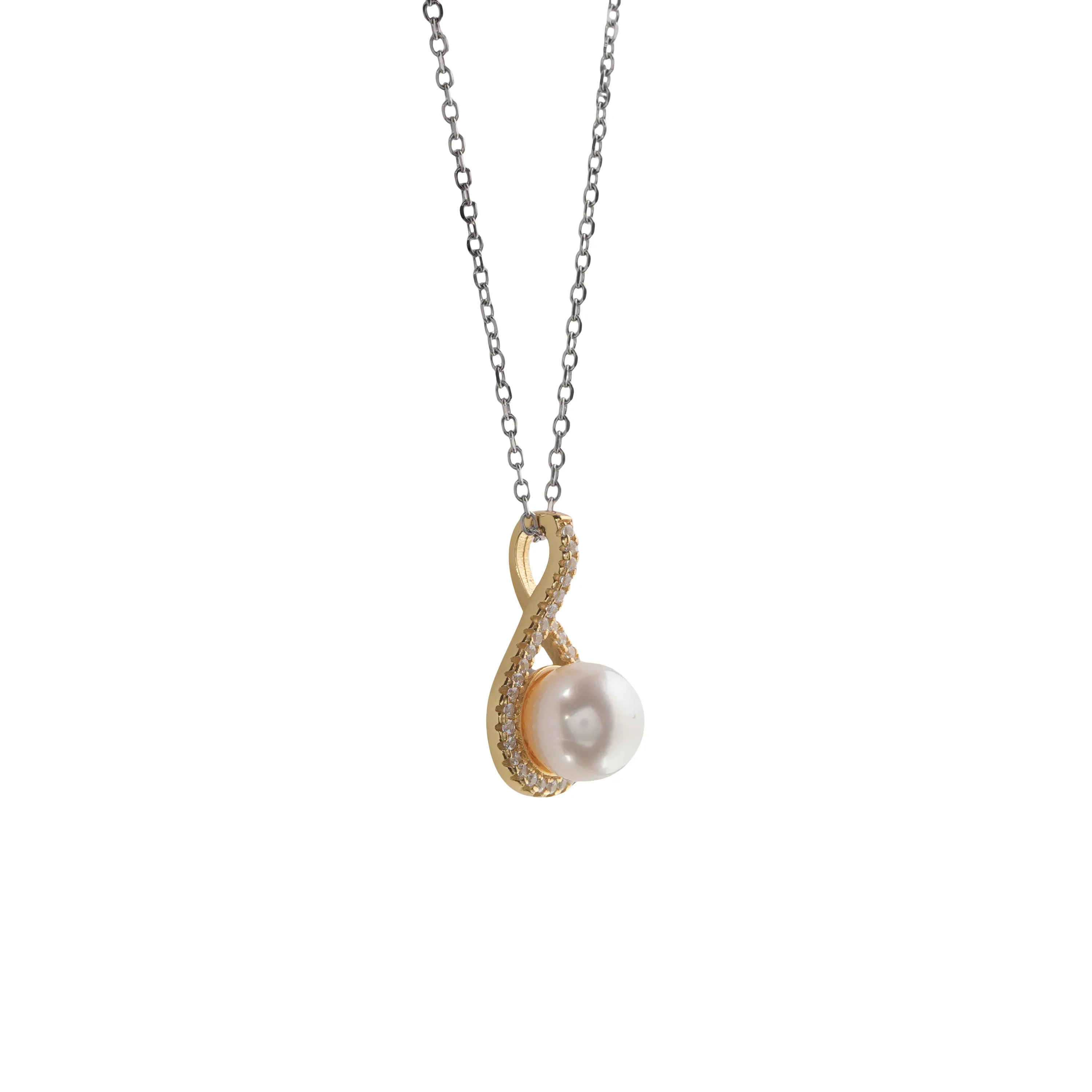 Golden Pearl Pendant Necklace, Sterling Silver Chain with Leaf Design & Crystal Accent, Elegant Jewellery Gift for Her - Image 6