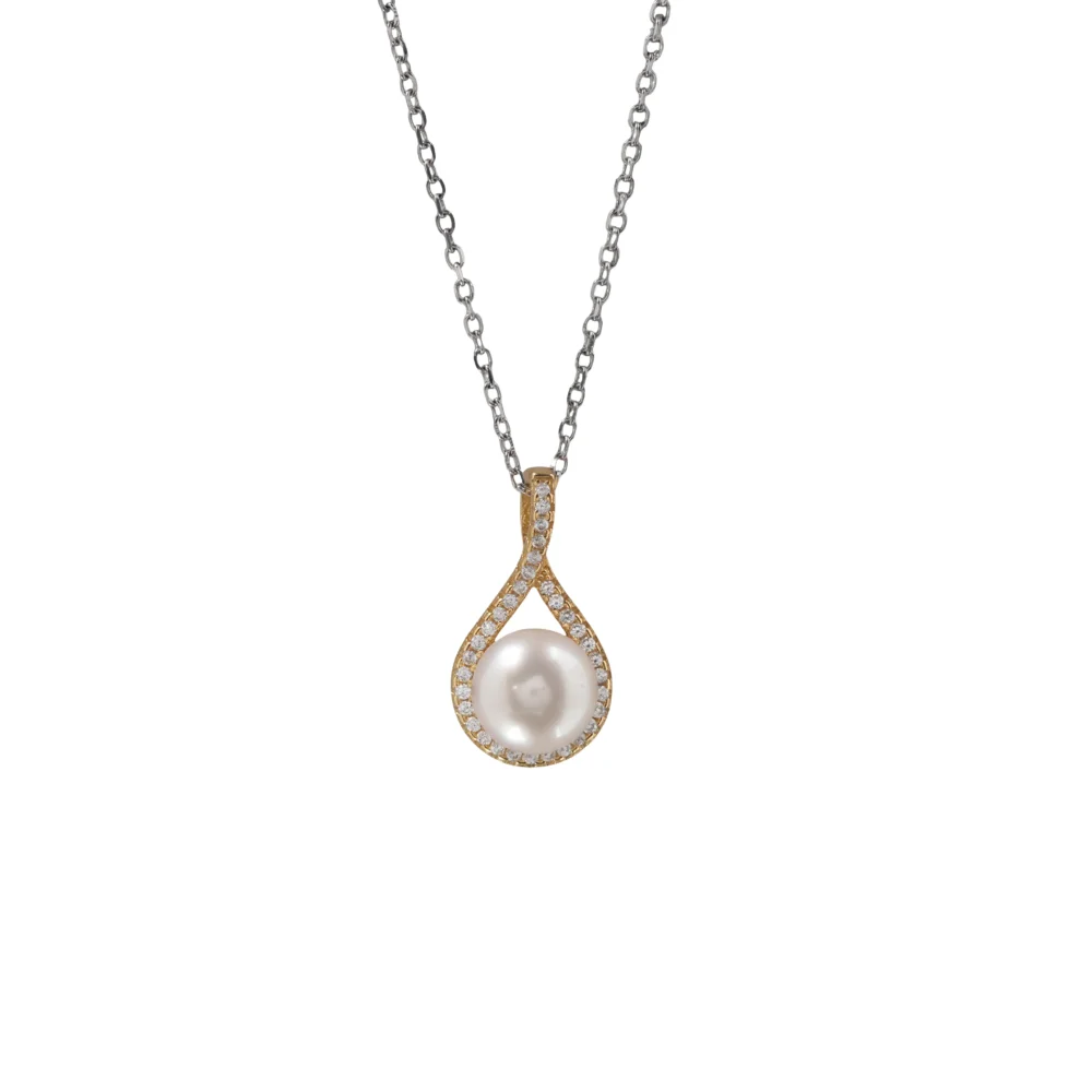 White Pearl Infinity Pendant Necklace, Gold and Silver Chain with Crystal Accents, Elegant Jewellery Gift for Women