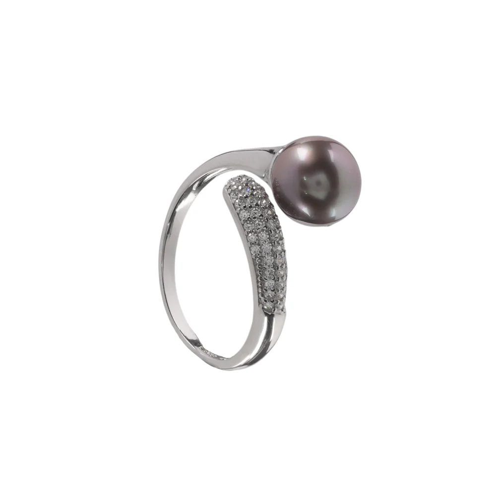 Elegant Black Pearl Ring in Sterling Silver with Sparkling Cubic Zirconia: A Modern Statement Gift for Her