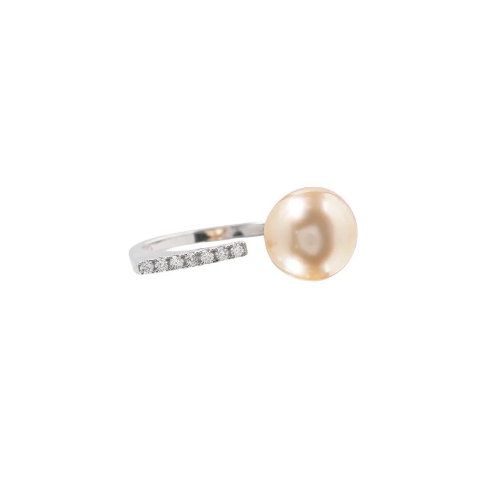 Stylish Sterling Silver Ring with Cubic Zirconia and Golden Pearl Accents With Contemporary Minimalist Jewellery Gifts