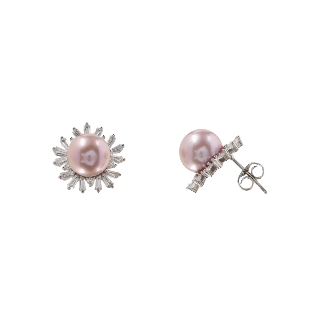 Pink Pearl Jewellery Set – Elegant Stud Earrings and Matching Ring with Crystal Halo, Classic Bridal Gift for Her