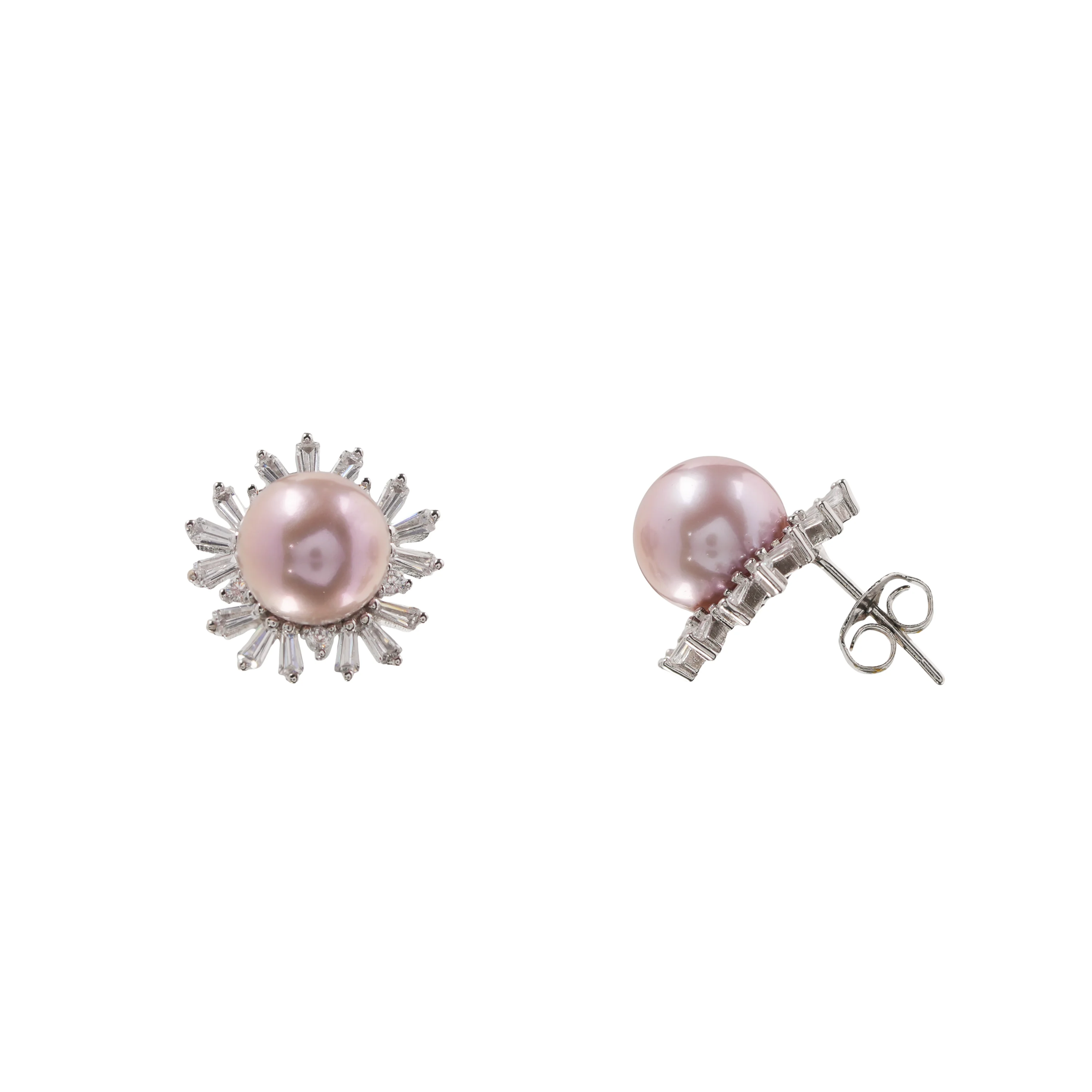 Pink Pearl Jewellery Set – Elegant Stud Earrings and Matching Ring with Crystal Halo, Classic Bridal Gift for Her