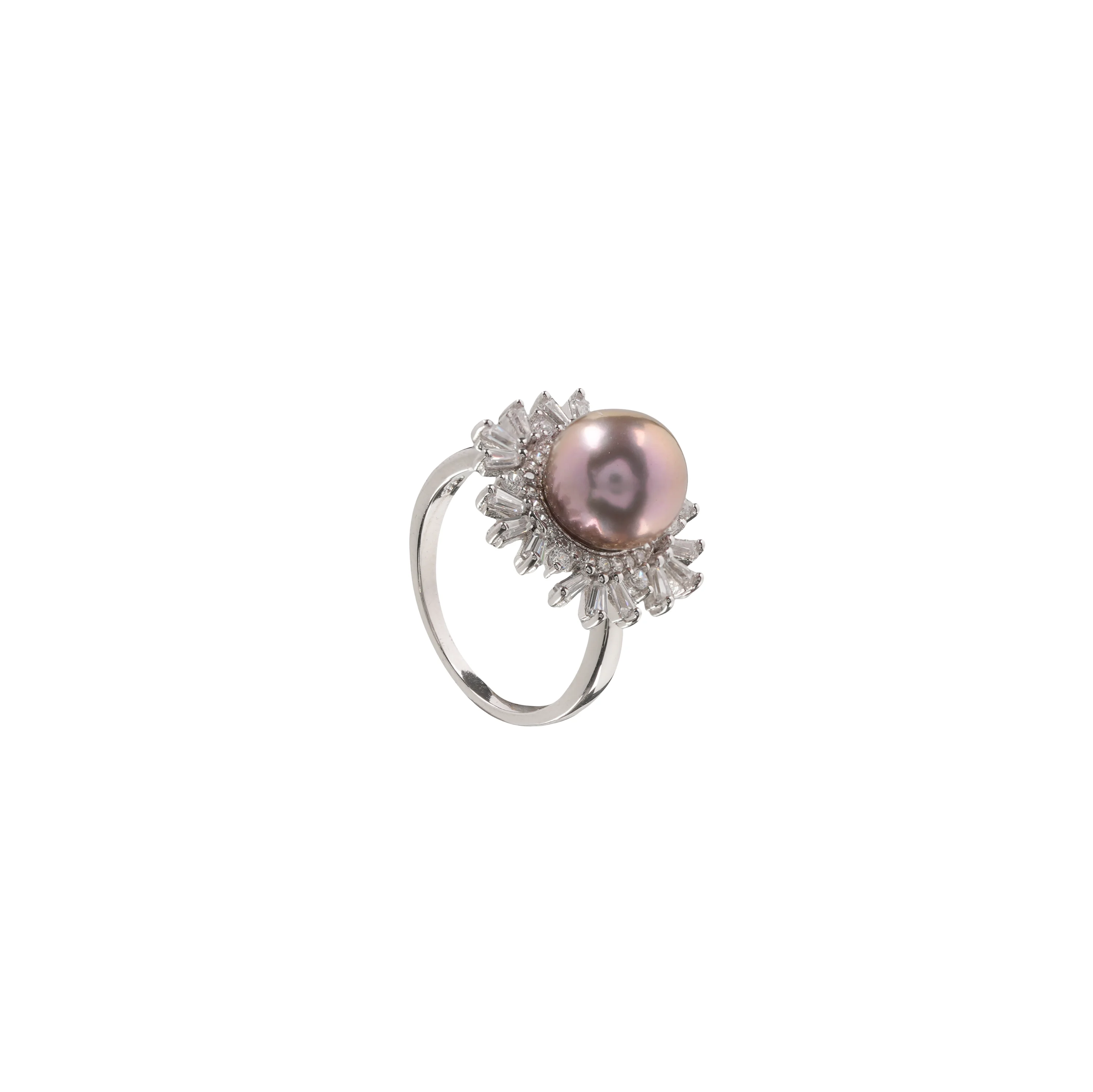 Pink Pearl Jewellery Set – Elegant Stud Earrings and Matching Ring with Crystal Halo, Classic Bridal Gift for Her - Image 2