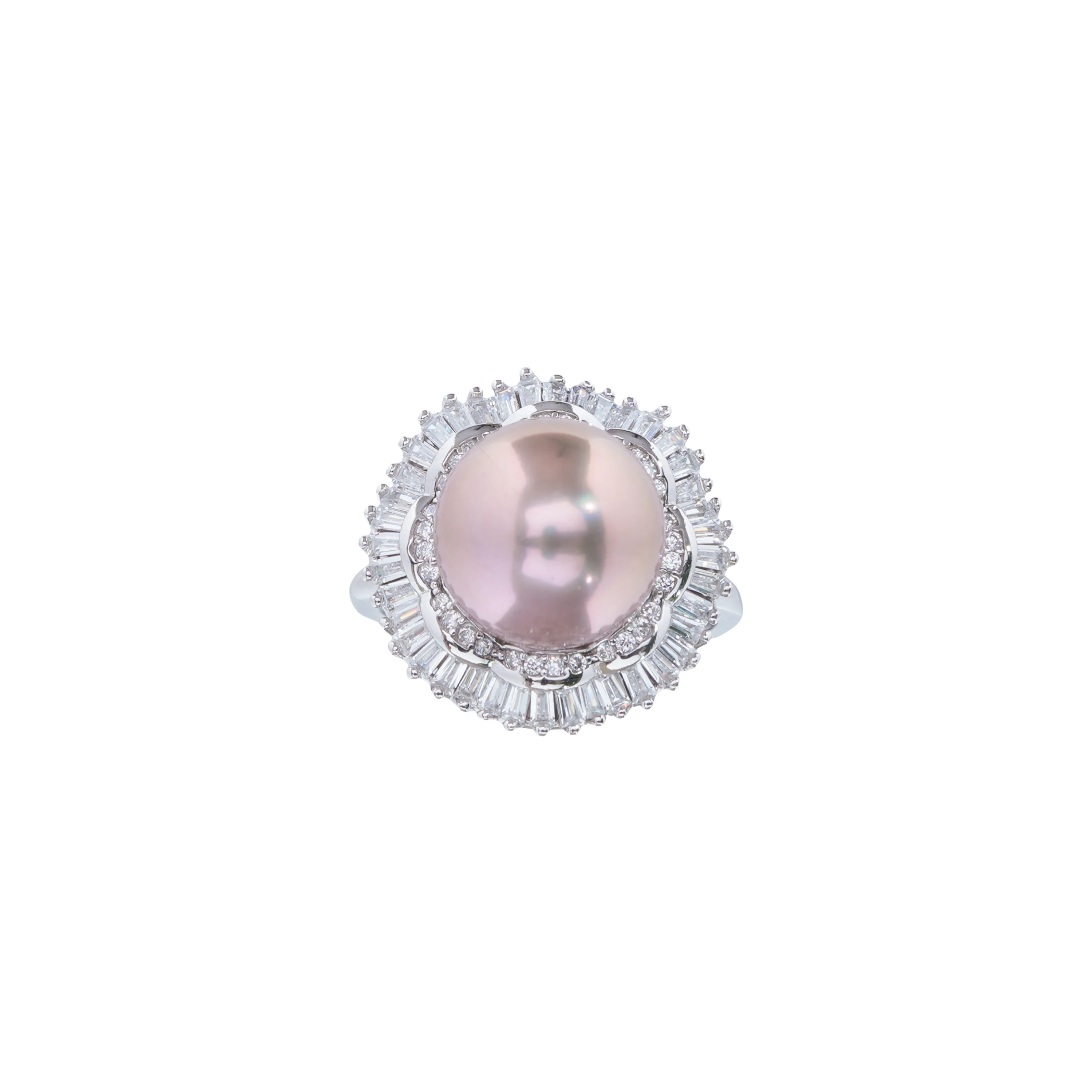 Elegant Pink Pearl Jewellery Set- Earrings, Ring & Pendant Necklace with Crystal Halo, Classic Bridal And Anniversary Gift for Her - Image 5