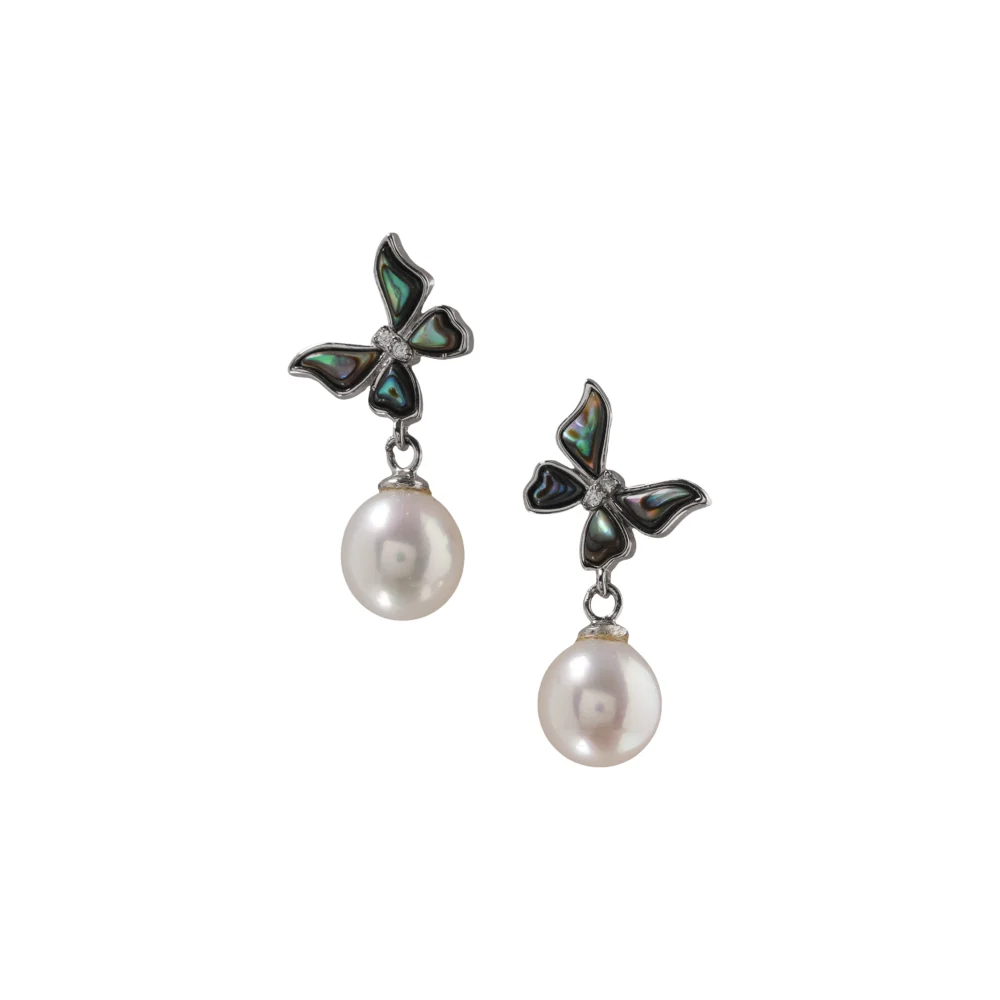 Elegant Pearl Necklace & Earrings Set – Sterling Silver with Green Crystal Accents, Classic Drop Pearl Jewellery for Women