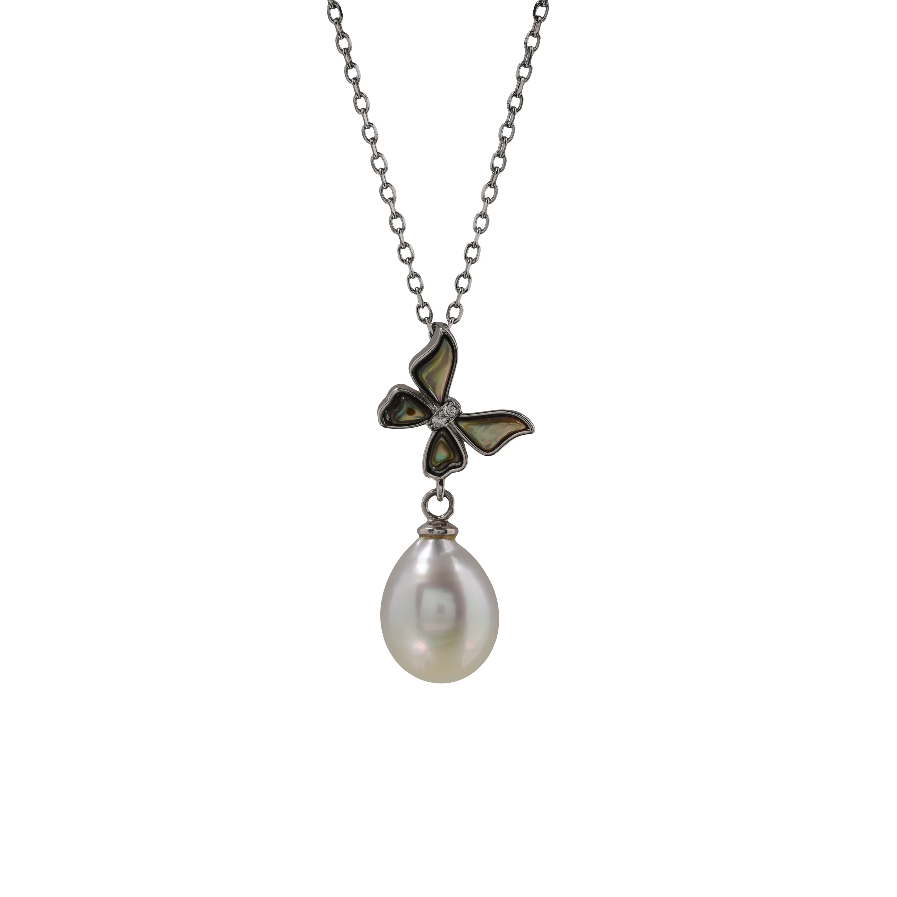 Elegant Pearl Necklace & Earrings Set – Sterling Silver with Green Crystal Accents, Classic Drop Pearl Jewellery for Women - Image 3