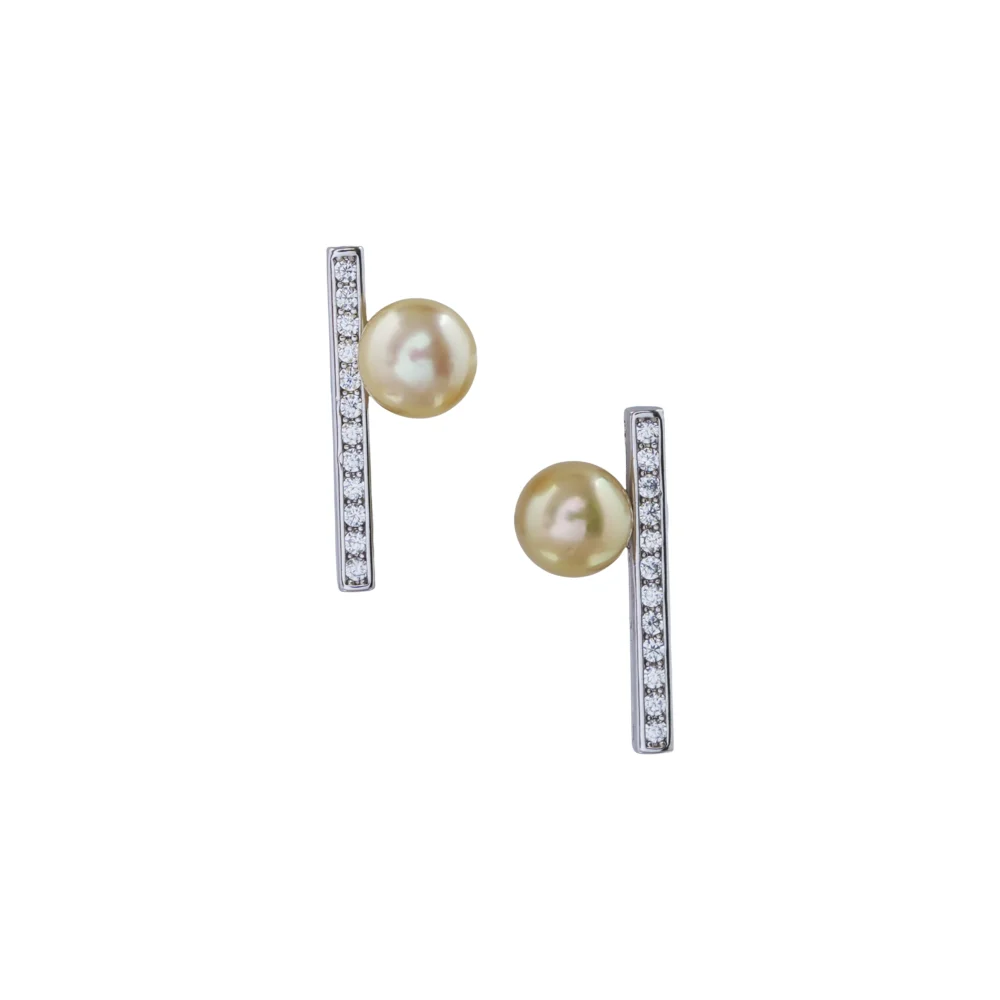 Elegant Gold Pearl & CZ Bar Necklace and Earring Set, Minimalist Fine Jewellery, Dainty Bridal Gift, Modern Everyday Accessories