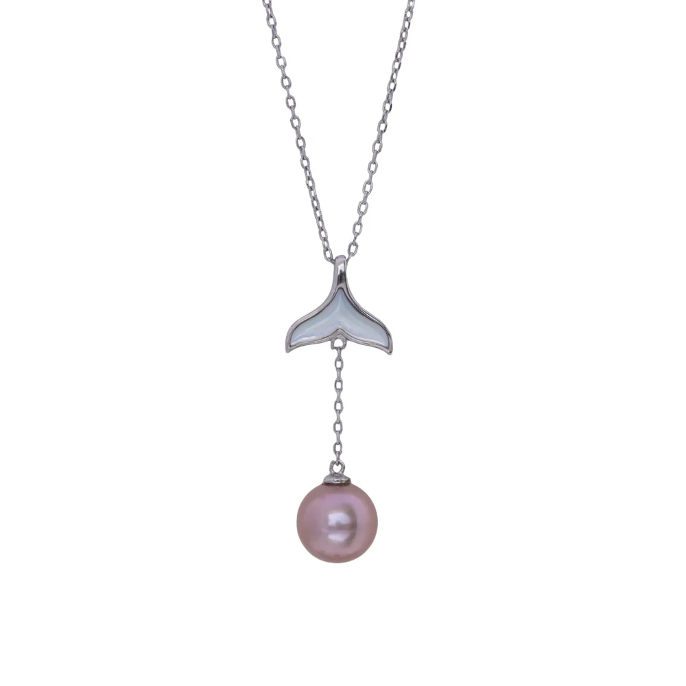 Mermaid Tail Pink Pearl Jewellery Set ? Sterling Silver Necklace, Earrings & Ring, Ocean Inspired Bridal, Wedding And Gift for Her