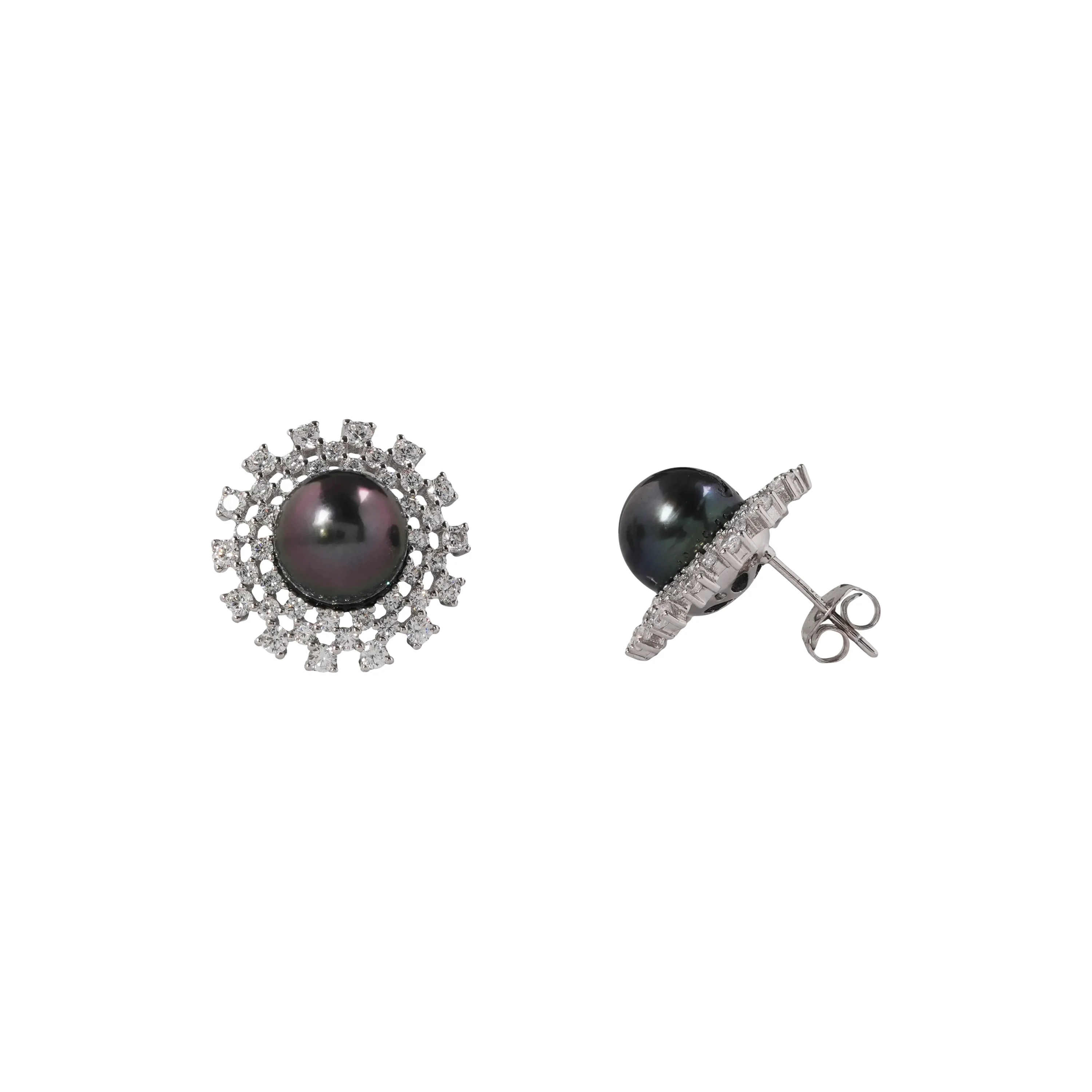 Black Pearl Jewellery Set ? Sterling Silver Necklace, Earrings & Ring with CZ Halo, Elegant Bridal, Wedding And Anniversary Gift - Image 7