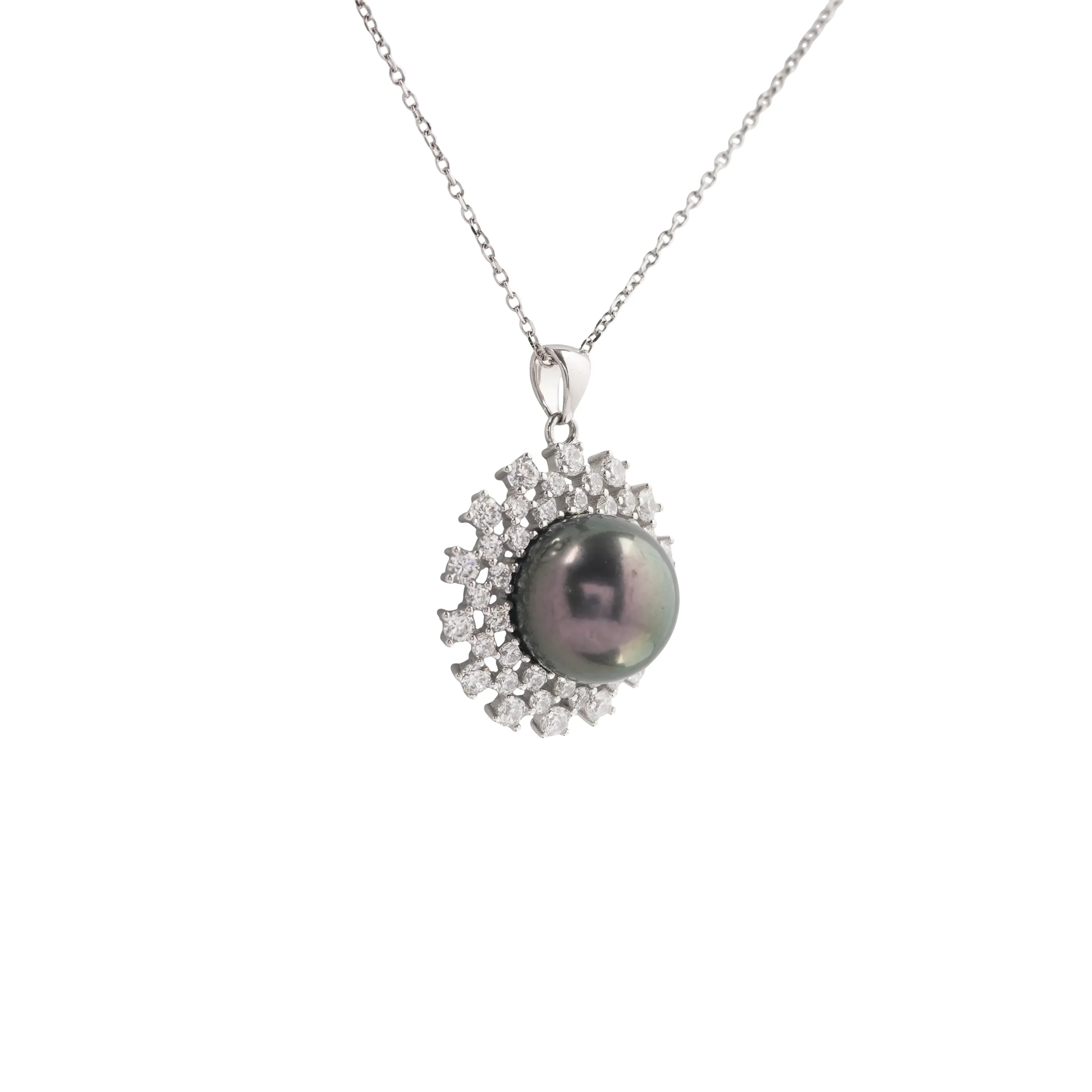 Black Pearl Jewellery Set ? Sterling Silver Necklace, Earrings & Ring with CZ Halo, Elegant Bridal, Wedding And Anniversary Gift - Image 10