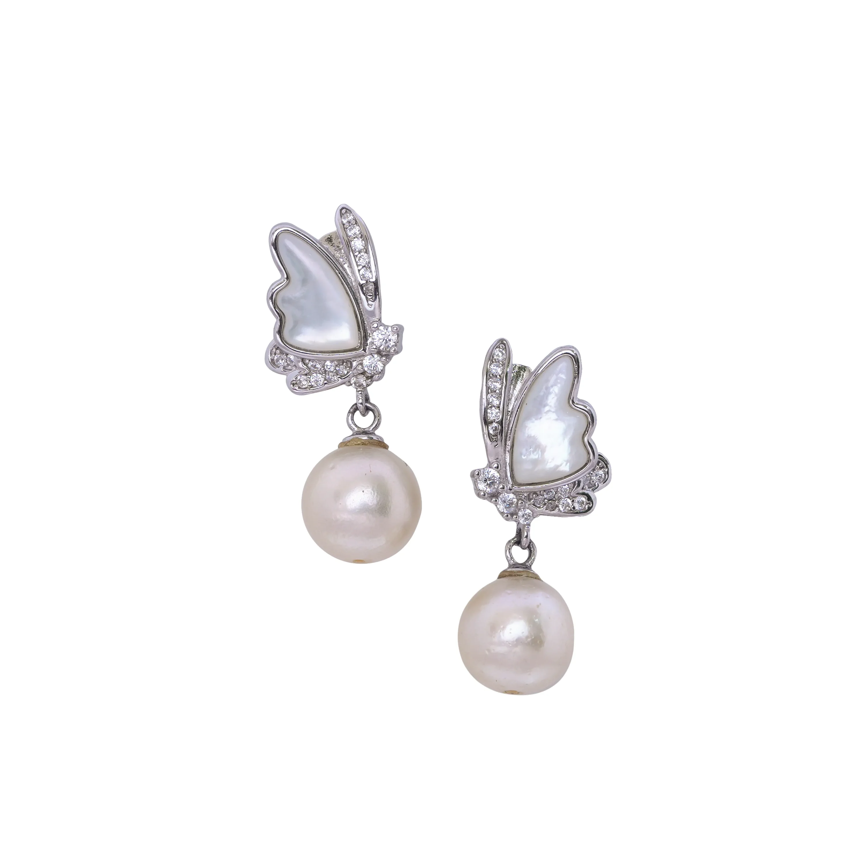 Butterfly Pearl Jewellery Set, Sterling Silver Necklace & Earrings with CZ Accents, Elegant Bridal, Wedding And Anniversary Gift - Image 7